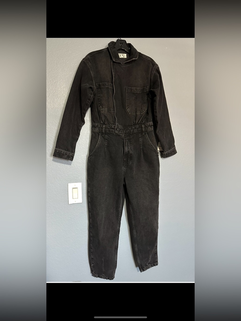 NWT FREE PEOPLE MARIS JUMPSUIT DENIM JEAN COVERALLS LONG SLEEVE UTILITY BLACK - Picture 3 of 7